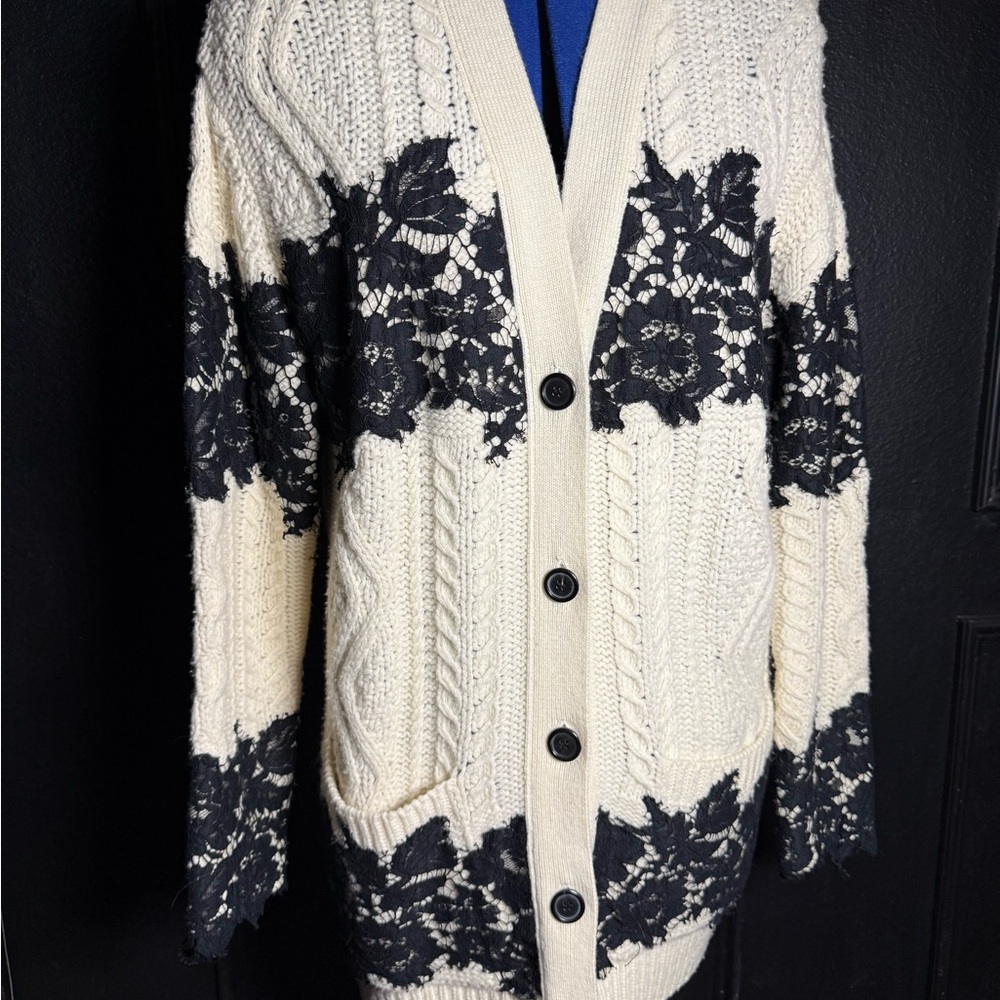 Chic Cream and Black Lace Cardigan